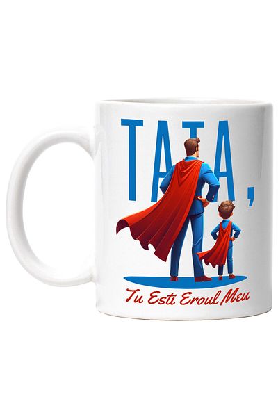 StoryGift Romania Cana Cu Tata Si Fiu Copii Familie Text Tatal Meu Eroul Meu, Dragoste, Ceramica, , Cu Maner Alb Stg