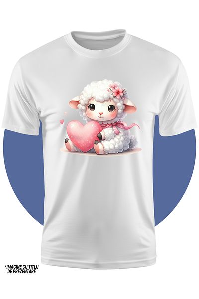 StoryGift Romania Tricou Copii Cu O Oita Care Tine O Inima In Brate, Ilustratie, Iubire, Afectiune, Valentin