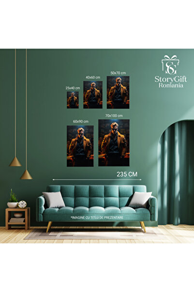 StoryGift Romania Tablou Canvas: Detectivul Blond Cu Ochelari Negrii In Camasa Albastra Cu Pantaloni, In Palaton