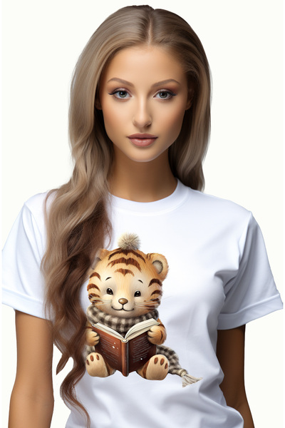 StoryGift Romania Tricou Femei Cu Un Pui De Tigru Care Citeste, Fular, Carte,...