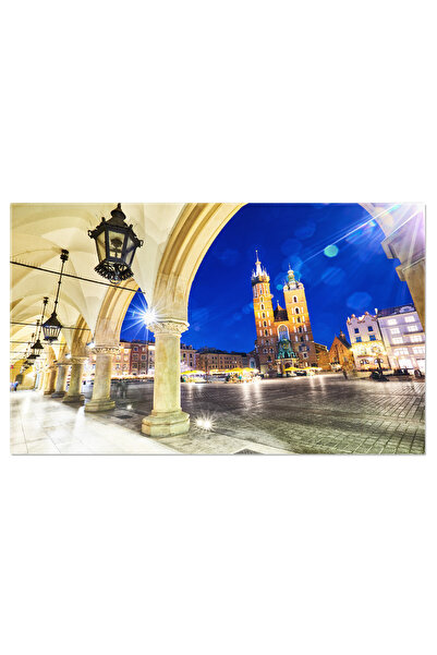 StoryGift Romania Tablou Canvas Bazilica Sfanta Maria Din Cracovia La Apus, Bazilica, Piata, Biserica, Oras, Goti