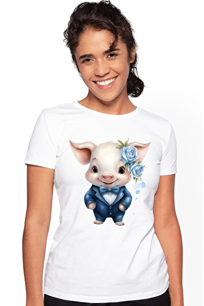 StoryGift Romania Tricou Femei Cu Un Purcelus Vesel, Ilustratie, Trandafiri, ...