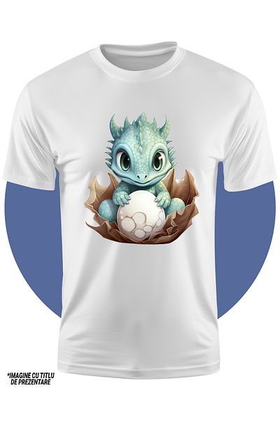 StoryGift Romania Tricou Copii Cu Un Pui De Dragon Care Tine Un Ou, Ilustratie, Copilarie, Curiozitate, Crea