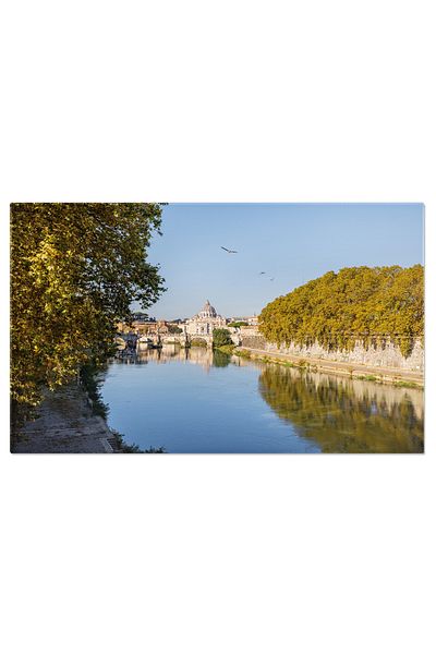 StoryGift Romania Tablou Canvas Peisaj Al Raului Tiber Intr-o Dimineata Insorita La Roma, Italia, Vedere, Basilic