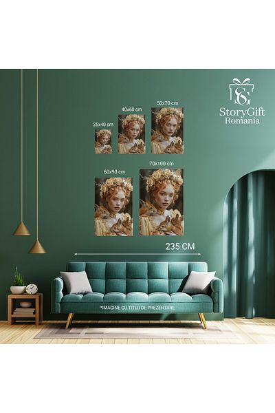 StoryGift Romania Tablou Canvas Prietenii Iepurasi Maroni Care Stau Pe Fata Cu Parul Roscat Si Ochii Albastrui I