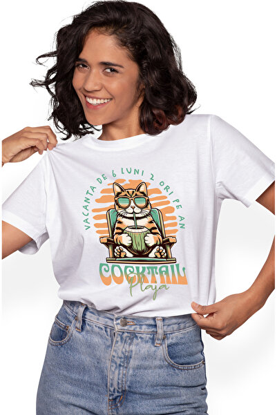StoryGift Romania Tricou Femei Pisica Pe Plaja Iubitorii De Animal, Vacanta D...