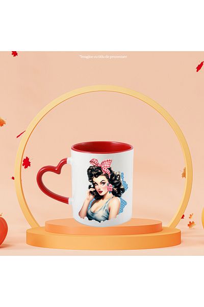 StoryGift Romania Mug with beautiful brunette woman, illustration, retro style, old, old fashioned, f, With ,STG .
