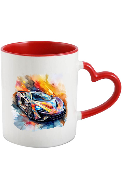 StoryGift Romania Cana Cu Masina Sport, Lux, Ilustratie Acuarela, Faruri, Mul...