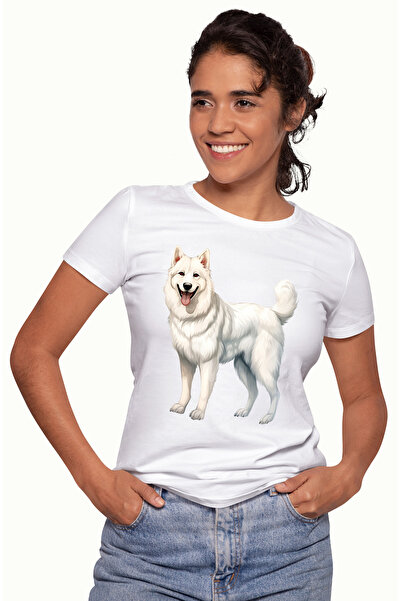 StoryGift Romania Tricou Femei Cu Un Caine Alb Bucuros, Ilustratie, Jucaus, A...