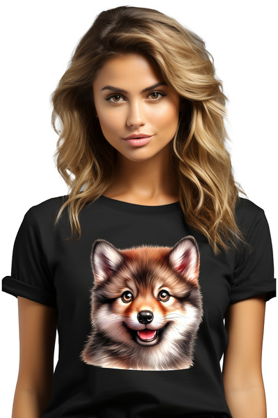 StoryGift Romania Tricou Femei Cu Un Pui De Lup Vesel, Ilustratie, Jucaus, An...