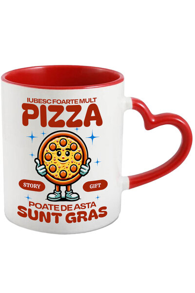 StoryGift Romania Cana Cu Pizza Rotunda Vesela Semn Ok Text Iubesc Pizza Poat...