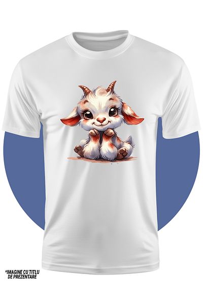 StoryGift Romania Tricou Copii Cu Un Ied Cuminte, Ilustratie, Vesel, Privire Curioasa, Copilarie, Animalut D
