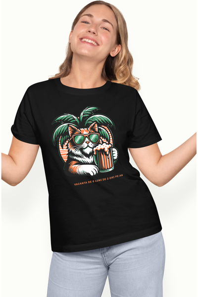 StoryGift Romania Tricou Femei Pisica Vacanta De 6 Luni De Doua Ori Pe An, Iu...