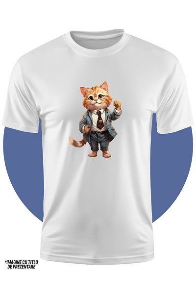 StoryGift Romania Tricou Copii Cu Un Motan La Costum, Ilustratie, Lucreaza La Birou, A Reusit, Pentru Iubito