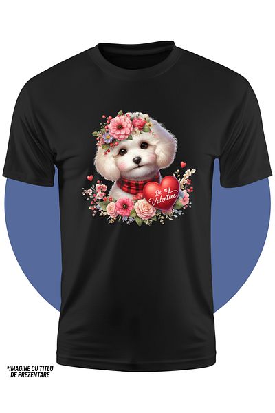 StoryGift Romania Tricou Copii Cu Un Catelus Imbujorat, Ilustratie, Blanos, Alb, Inima Cu Mesajul "be My Val