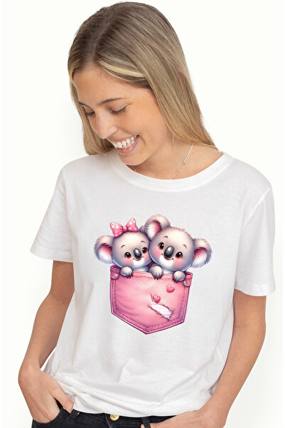 StoryGift Romania Tricou Femei Cu 2 Ursuleti Koala, Ilustratie, In Buzunar, Veseli, Apropiati, Ing Wht_l