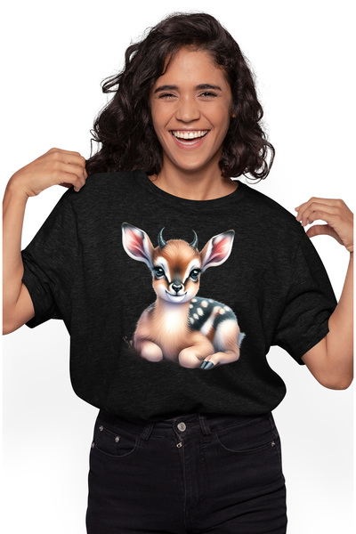 StoryGift Romania Tricou Femei Cu Un Pui De Caprioara, Ilustratie, Sta Cumint...