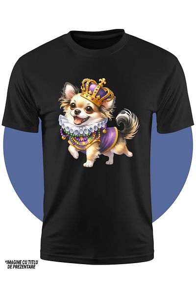 StoryGift Romania Tricou Copii Cu Un Catel Bucuros, Ilustratie, Coroana, Jucaus, Pentru Iubitorii De Caini