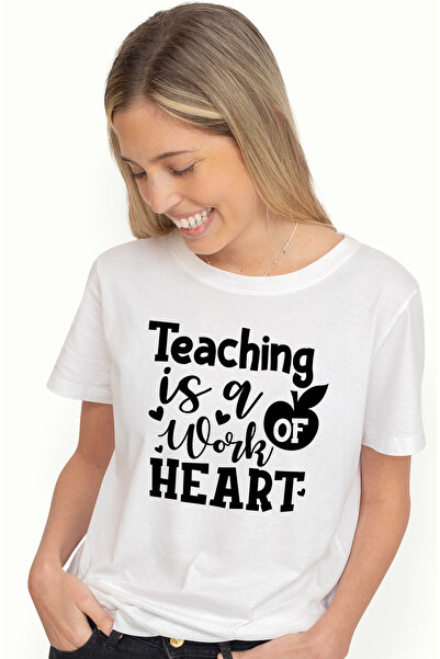 StoryGift Romania Tricou Femei Cu Inimioare Si Mesajul "teaching Is A Work Of...