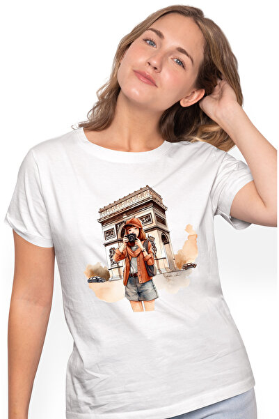 StoryGift Romania Tricou Femei Cu O Fata Care Fotografiaza, Calatorie, Ilustr...
