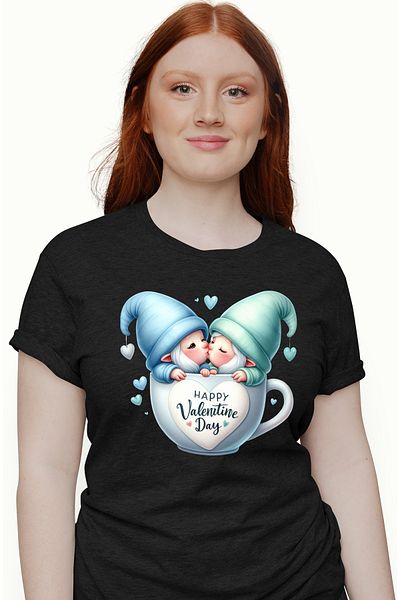StoryGift Romania Tricou Femei Cu Doi Gnomi Intr-o Tricou Femei, Indragostiti Cu Mesajul Happy Val Blk_l