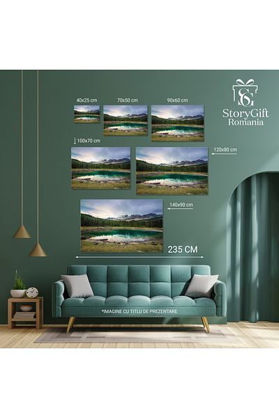 StoryGift Romania Tablou Canvas Lac Carezza In Italia, Peisaj Lacust, Munte, Apus, Cald, Var 2649