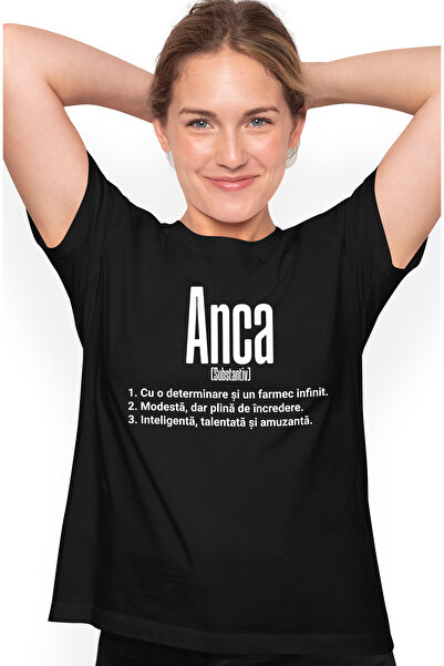 StoryGift Romania Tricou Femei Cu Numele Anca, Si Mesaj Motivational, Determinare, Modesta, Inteli Blk_l