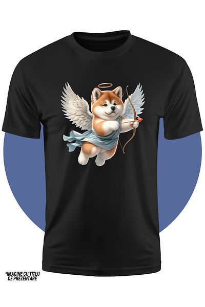 StoryGift Romania Tricou Copii Cu Un Catel Akita Inu Cupidon, Ilustratie, Trage Cu Arcul, Indragostire, Zboa
