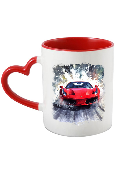 StoryGift Romania Cana Cu Masina Sport, Ilustratie Watercolor, Lux, Vopsea, M...