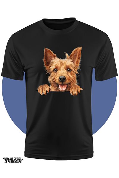 StoryGift Romania Tricou Copii Cu Un Catel Fericit Care Se Uita Peste Gard, Ilustratie, Veselie, Maro, Blano
