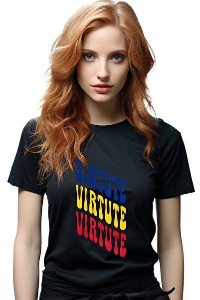 StoryGift Romania Tricou Femei Cuvantul Virtute, In Culorile Steagului Romani...
