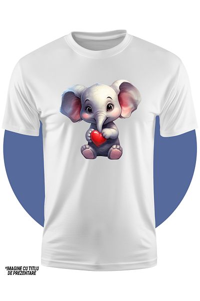 StoryGift Romania Tricou Copii Cu Un Pui De Elefant Care Tine O Inimioara In Brate, Ilustratie, Apreciere, G