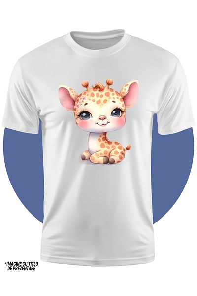 StoryGift Romania Tricou Copii Cu O Girafa Micuta, Ilustratie, Rosie In Obraji, Floricele, Sta Cuminte, Copi