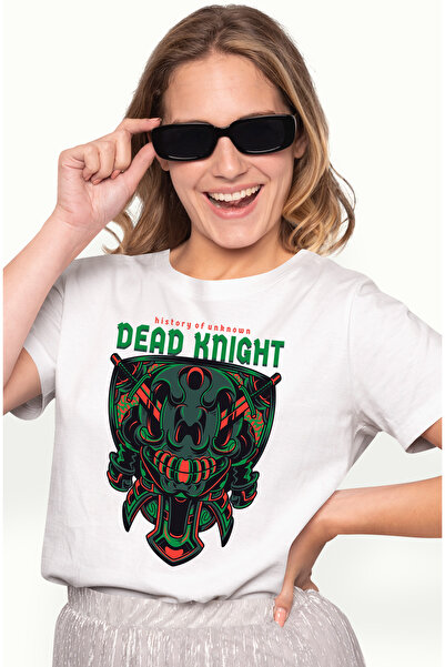 StoryGift Romania Tricou Femei Cu Sabi De Lupta, Cavaler De Noapte, Text In Engleza Deade Knight, Wht_l