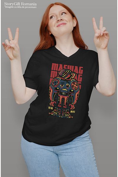 StoryGift Romania Women's T-Shirt With Video Game Controller With Chip, Cap And Cool Shoes, Lumea Blk_l