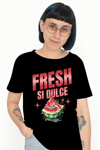StoryGift Romania Tricou Femei Pepene Rosu Fresh Si Dulce, Vara, Desert Cu Imprimeu Pe Fata, 100% Blk_l