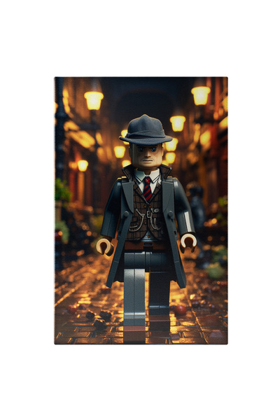 StoryGift Romania Tablou Canvas: Detective Men Figurina Lego In Misiune Cu O Palarie Gri Si Palton Pe O Strada I