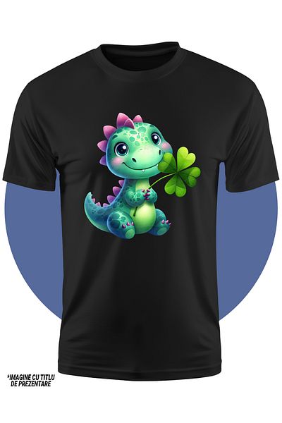 StoryGift Romania Tricou Copii Cu Un Pui De Dinozaur, Verde, Trifoi Cu Patru Foi, Noroc, Irlanda, Vesel, Juc