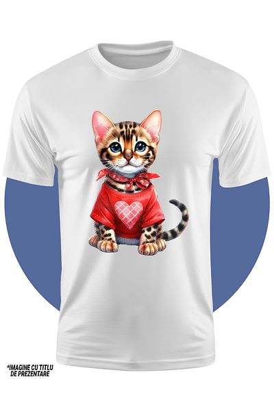 StoryGift Romania Tricou Copii Cu O Pisicuta Care Poarta O Bluza Cu Inimioara, Ilustratie, Jucausa, Pentru I