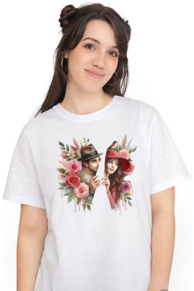 StoryGift Romania Tricou Femei Cu O Femeie Si Un Barbat, Trandafiri, Natura, ...