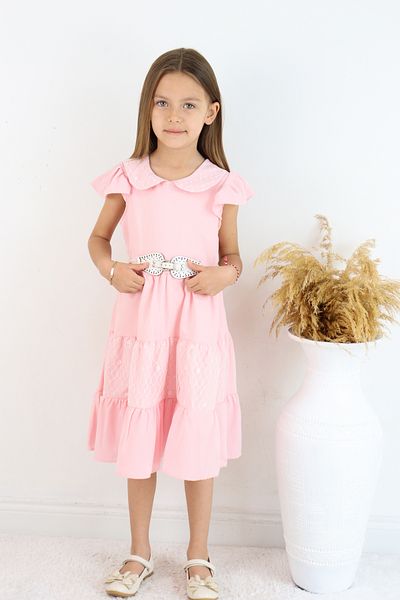FESSHERA 👗   Set rochie și curea pentru fete cu guler din dantelă cu volane - Design special 👗   (cadou geantă)
