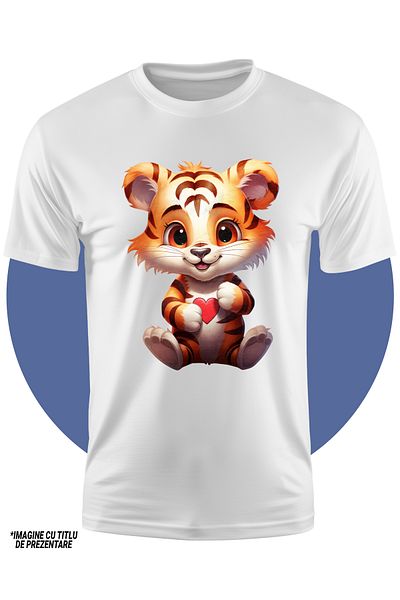 StoryGift Romania Kids T-shirt with a happy tiger cub, illustration, heart, appreciation, gratitude, anima