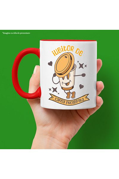 StoryGift Romania Fresh Coffee Lover Dancing Coffee Mug, 330ml, Ceramic with Red Handle, With ,STG
