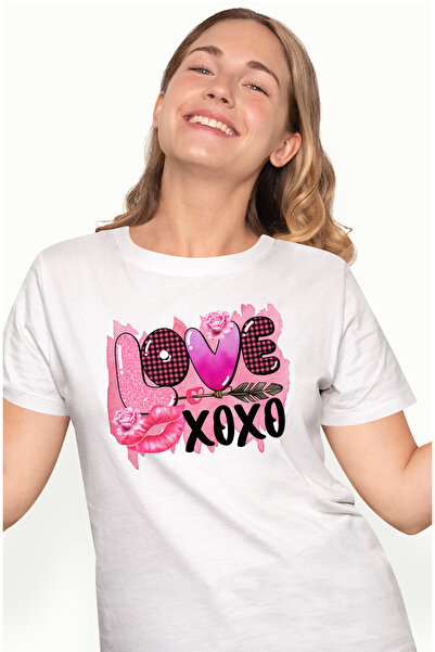 StoryGift Romania Tricou Femei Cu Mesajul "love, Xoxo", Buze, Trandafiri, Val...