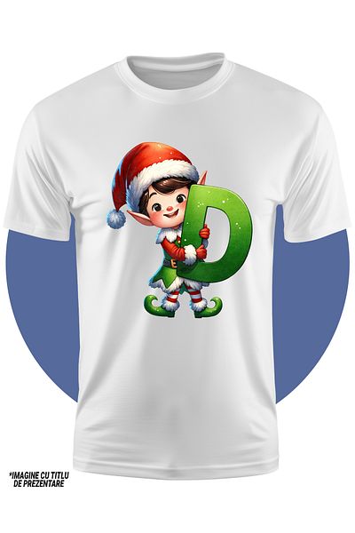 StoryGift Romania Tricou Copii Cu Un Spiridus Care Tine Litera "d", Ilustratie, "angajatul" Lui Mos Craciun,