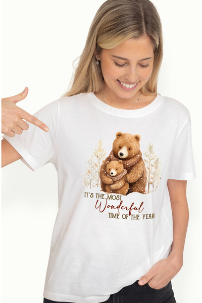 StoryGift Romania Tricou Femei Cu 2 Ursi Cu Mesajul "it's The Most Wonderful Time Of The Year", Cr Wht_l
