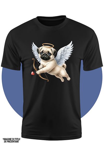 StoryGift Romania Tricou Copii Cu Un Catel Pug, Ilustratie, Trage Cu Arcul, Sageata Otravita, Indragostire,