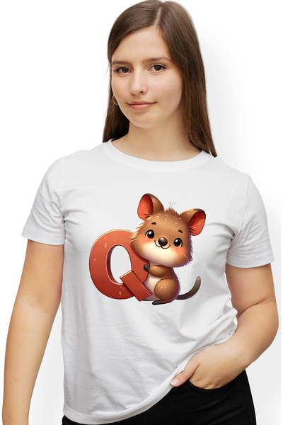StoryGift Romania Tricou Femei Cu Un Mic Animalut Cu Litera "q", Ilustratie, ...