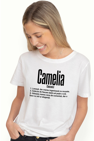 StoryGift Romania Tricou Femei Cu Numele Camelia, Si Mesaj Amuzant, Lenesa, Mereu Are De Comentat, Wht_l