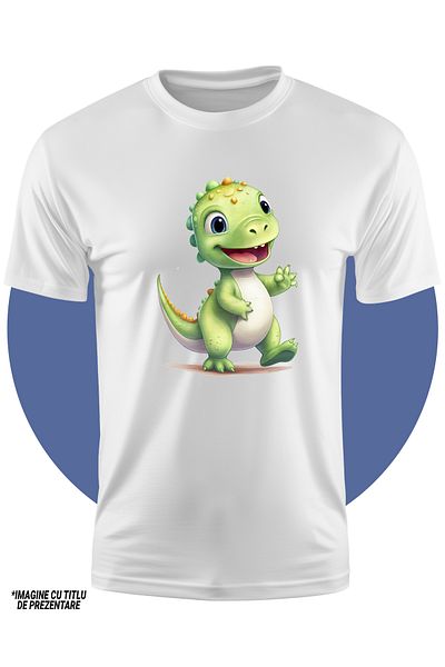 StoryGift Romania Tricou Copii Cu Un Dinozaur Verde, Ilustratie, Fericit, Vesel, Jucaus, Copilarie, Micut, G